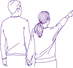 Couple Holding Hands Walking – Love Relationship Line Sketch, Romantic Partner Outline Drawing, Togetherness Minimal Line Art, Man and Woman Silhouette Sketch, Romantic Couple Walking Art, Lovers Hold
