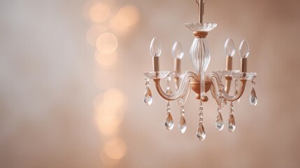 Elegant showcase wedding minimalist Elegant chandelier with sparkling crystals, illuminating a soft, blurred background.