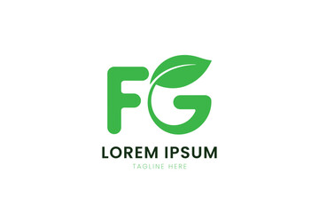 Modern green fg logo design with leaf element and placeholder text