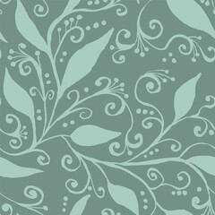 Hand drawn abstract monochrome blue botanical seamless pattern with rough edges foliage