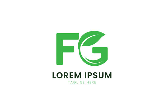 Minimalist green fg logo design with leaf element for organic brands