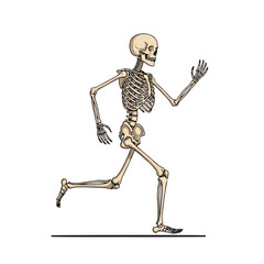 A cartoon skeleton running, showing its skeletal structure.