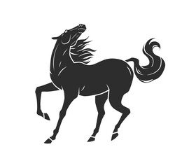 Dynamic running horse vector illustration. Symbol of freedom, vitality, and strong spirit. Black silhouette on white background