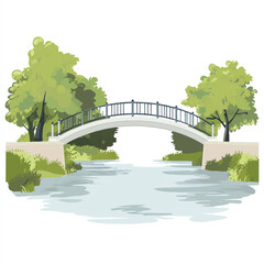 Fototapeta premium Arched bridge over water with lush green trees