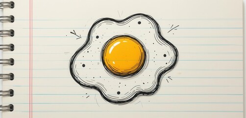 Quirky and Informal Hand Drawn Illustration of a Fried Egg on a Lined Notebook Page