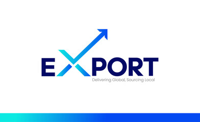 Export logo design with growth arrow, symbolizing global trade, business expansion, logistics, and sourcing.