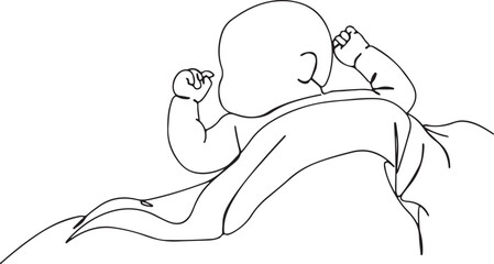 Baby Lying Pose Line Drawing – Toddler Child Sketch Minimal, Infant Relaxing Body Outline, Cute Child Sleeping Figure Sketch, Child Contour Simple Drawing, Baby Resting Position Silhouette, Minimalist