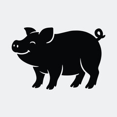 Cute smiling pig silhouette for farm animal themes vector illustration