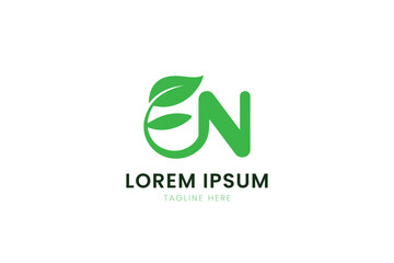 Minimalist green leaf logo design with letter en abstract shape elegant modern business branding