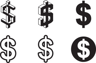 Isometric Dollar Sign Collection Financial Symbolism and Currency Representation in Vector Format for Design