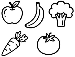 Vector apple, banana, broccoli, carrot, tomato - minimalism