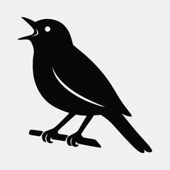 Singing bird perched on a branch silhouette vector illustration