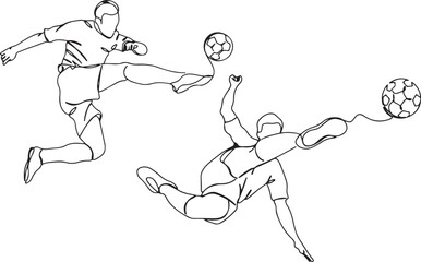 Soccer Football Player Kick – Sports Athlete Outline Drawing, Football Striker Action Sketch, Dynamic Soccer Kick Pose Outline, Male Athlete Soccer Playing Drawing, Action Contour Football Player Sket