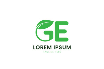 Fototapeta premium Minimalist green ge logo with leaf design clean professional branding element