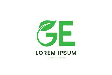 Modern green ge logo with leaf element clean minimalist branding design