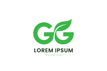 Minimalist green double g logo with leaf element for organic brands