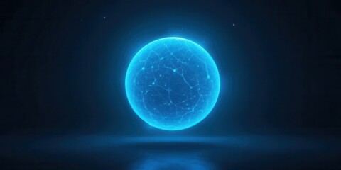 Celestial Sphere  Shimmering Azure Ball in Empty Space, Ethereal Orb Background