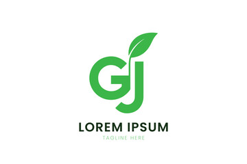 Minimalist green gj lettermark logo with leaf element and placeholder text