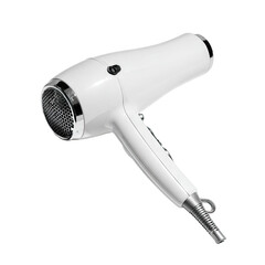 White hair dryer, angled view, sleek design