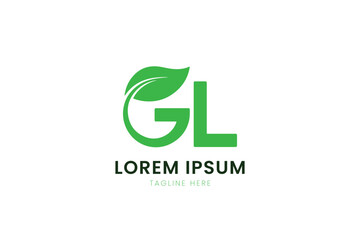 Modern minimalist green gl letter logo design with leaf element elegant corporate identity