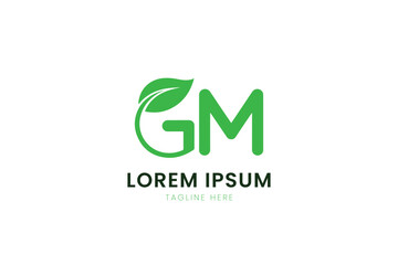 Minimalist green gm logo design with leaf element and placeholder text