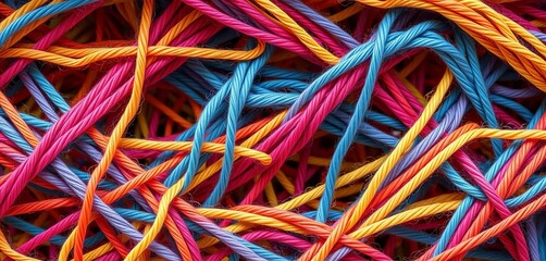 Abstract colorful yarn threads forming intricate geometric pattern,  fiber,  wallpaper