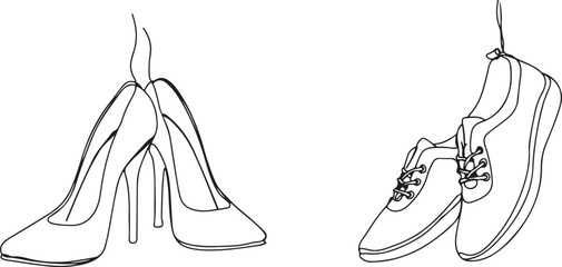 Casual Sneakers Shoes Sketch – Fashion Line Art Outline, Shoes Drawing Minimal, Stylish Sneakers Illustration, Sports Sneakers Shoe Contour Art, Modern Shoe Sketch Design, Sneakers Casual Hand Drawing