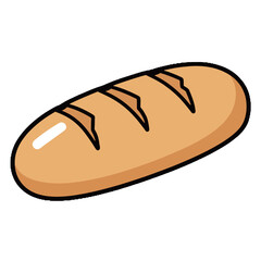 Cartoon illustration of a loaf of golden-brown bread with scoring on top, a simple baked food item.
