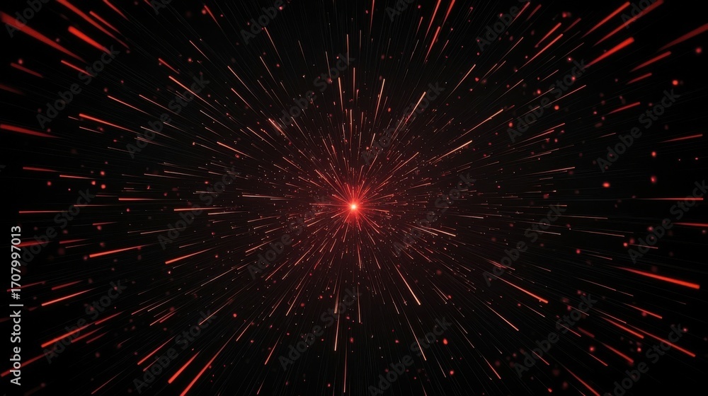 Aufkleber abstract red burst radiates dynamically from central point with sharp streaks against black backgrou