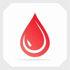 Illustration of a stylized blood droplet with gradient shading and white border on white surface