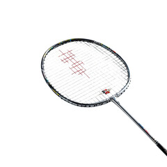 Badminton racket, angled view,  white/grey