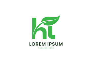 Modern minimalist green letter ht logo design with leaf element corporate branding