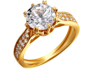 Sparkling gold diamond engagement ring luxury jewelry, Isolated On White Background, Png Transparent