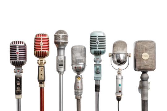 Vintage microphones in a row