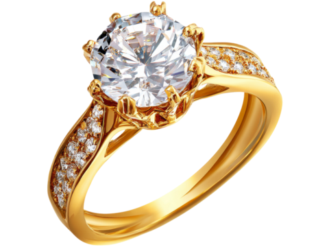 Sparkling gold diamond engagement ring luxury jewelry, Isolated On White Background, Png Transparent