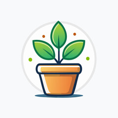 Illustrative depiction of a budding houseplant within a minimalist, circular emblem
