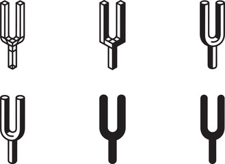 Tuning Fork Vector Set Representing Sound and Frequency in a Clean, Modern Black and White Style