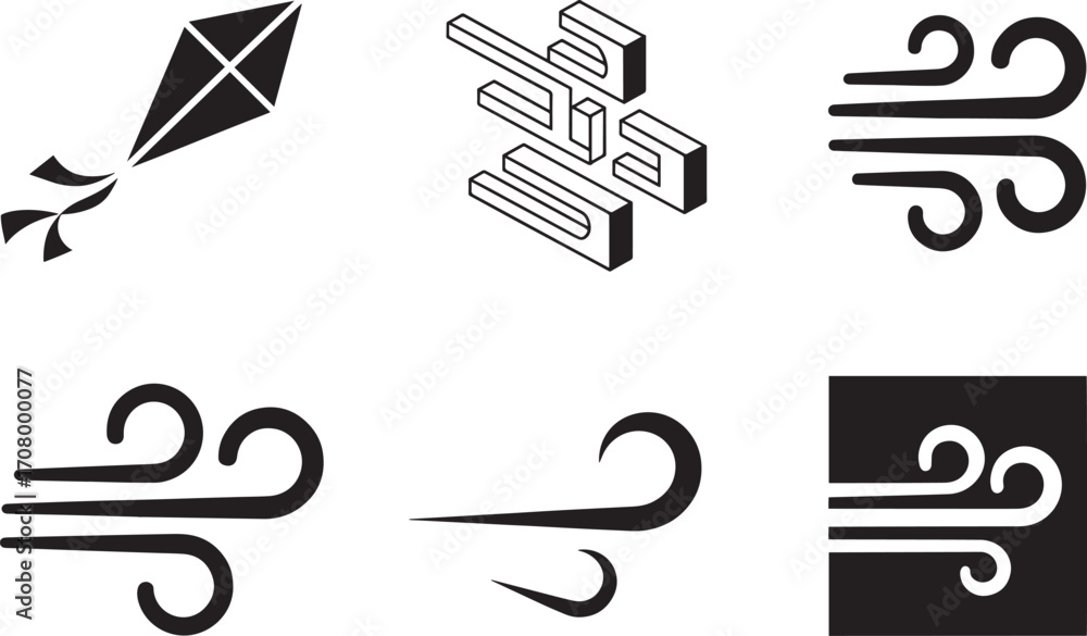 Poster whimsical kite soaring high above with abstract wind symbols and isometric shapes on transparent bac