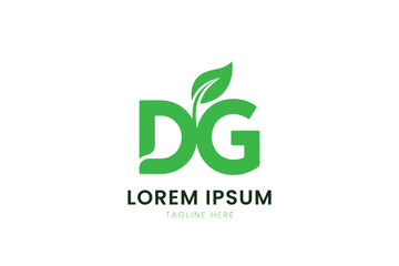 Fototapeta premium Modern green dg letter logo design with leaf element for eco-friendly brands