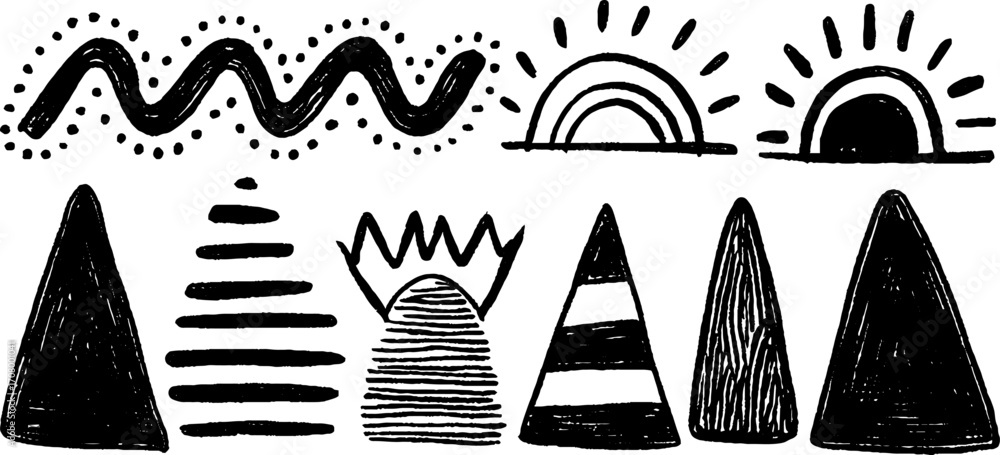 Poster abstract border set with wave and zigzag patterns in hand-drawn style