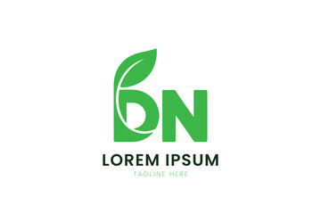 Minimalist green leaf logo design with bn letters and lorem ipsum text