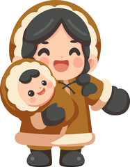 Illustration of Inuit Mother Holding Her Baby