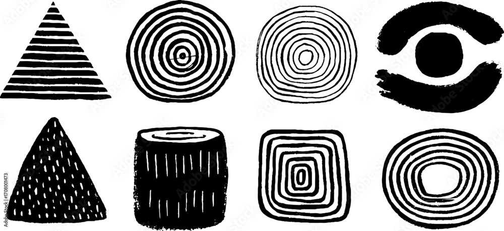 Poster abstract geometry collection: concentric circles and grids for creative design