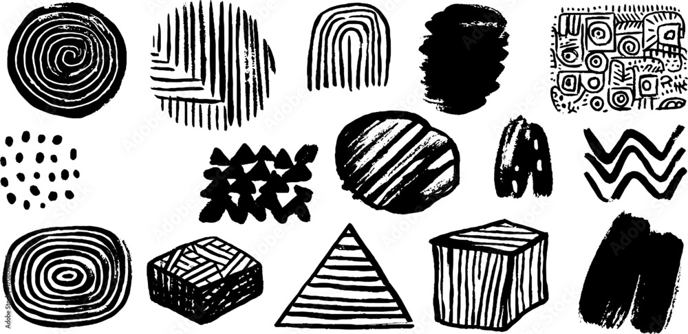 Aufkleber abstract geometry set with concentric circles and grids for modern design