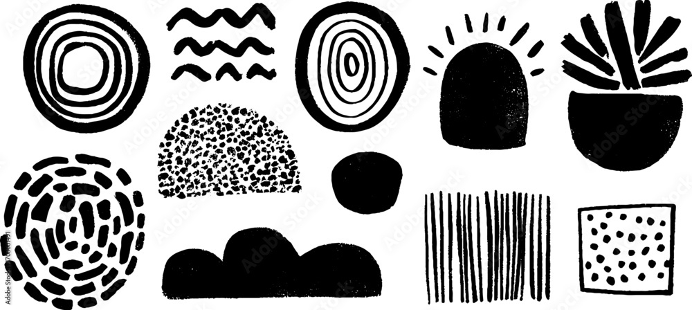 Aufkleber abstract geometric shapes with concentric circles and grids for creative design