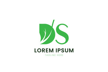 Minimalist green leaf ds logo design with lorem ipsum text for branding and eco-friendly businesses