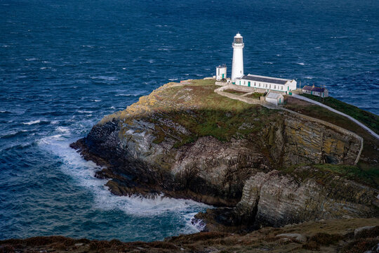 South Stack Lighthouse on the island of Anglesey in north Wales in the United Kingdom. The lighthouse was built in 1809.