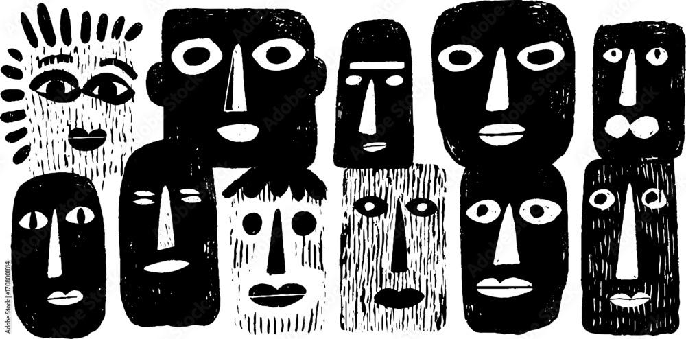 Poster abstract profile portraits collection with minimalist faces and artistic expression