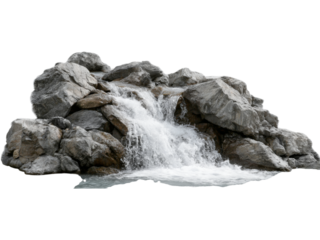 Cascading waterfall over grey rocks isolated on black background, Isolated On White Background, Png Transparent