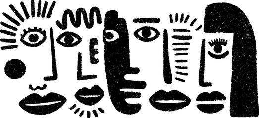 Abstract minimalist portraits set with geometric faces for modern art design